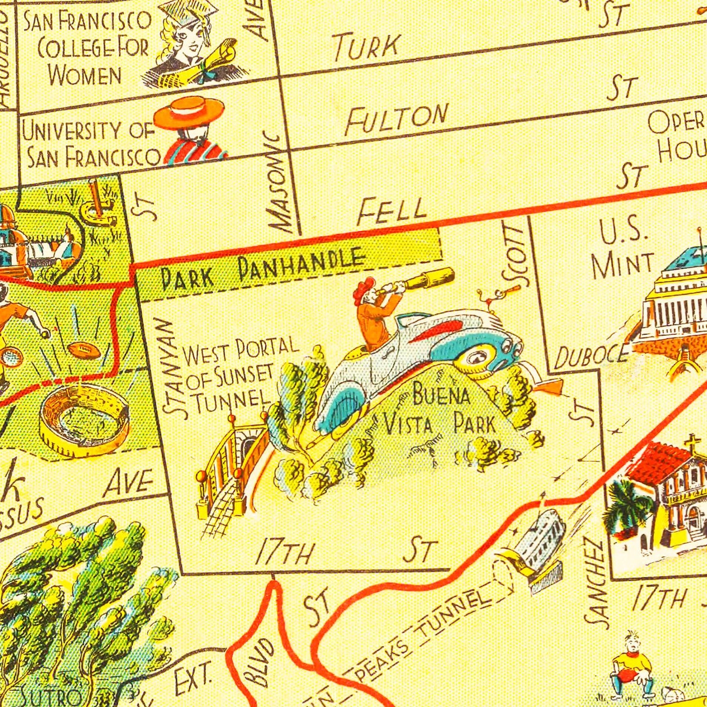 Vintage Map of San Francisco, California, 1939