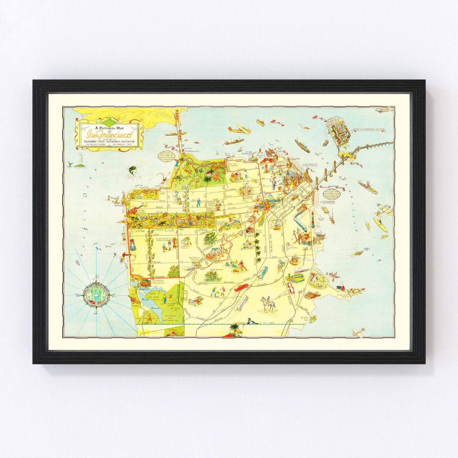vintage map of San Francisco, California, 1939