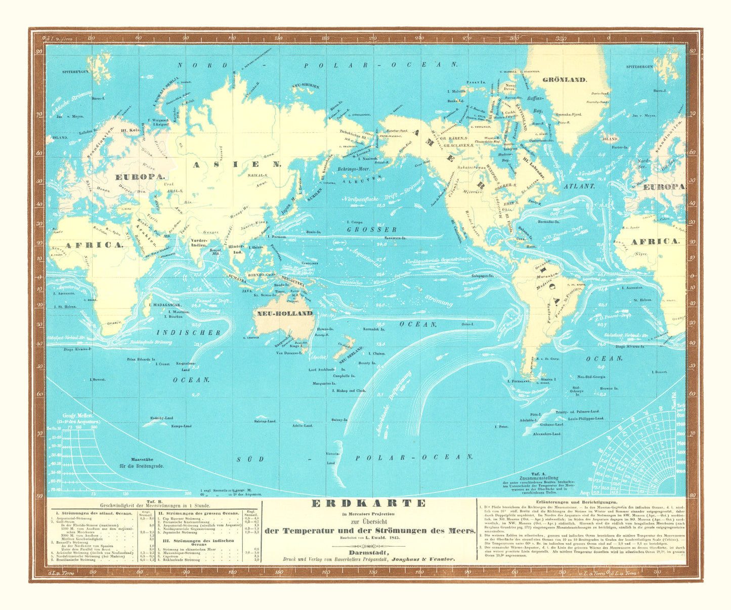Erdkarte Vintage World Map, 1845
