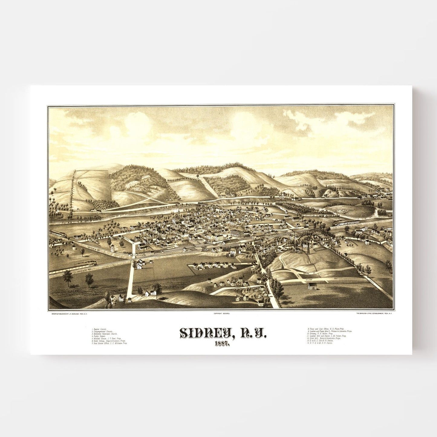 Vintage Map of Sidney, New York, 1887