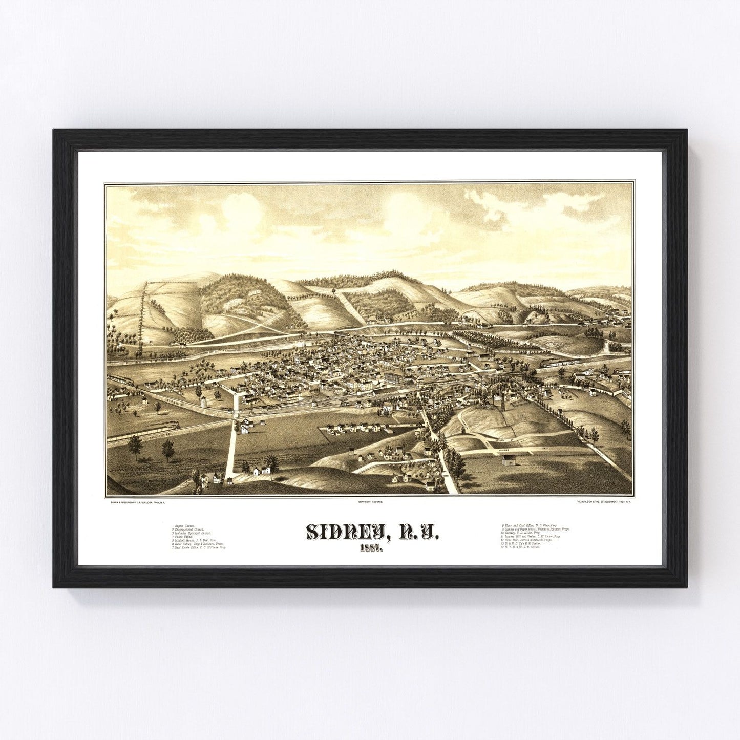 vintage map of Sidney, New York, 1887
