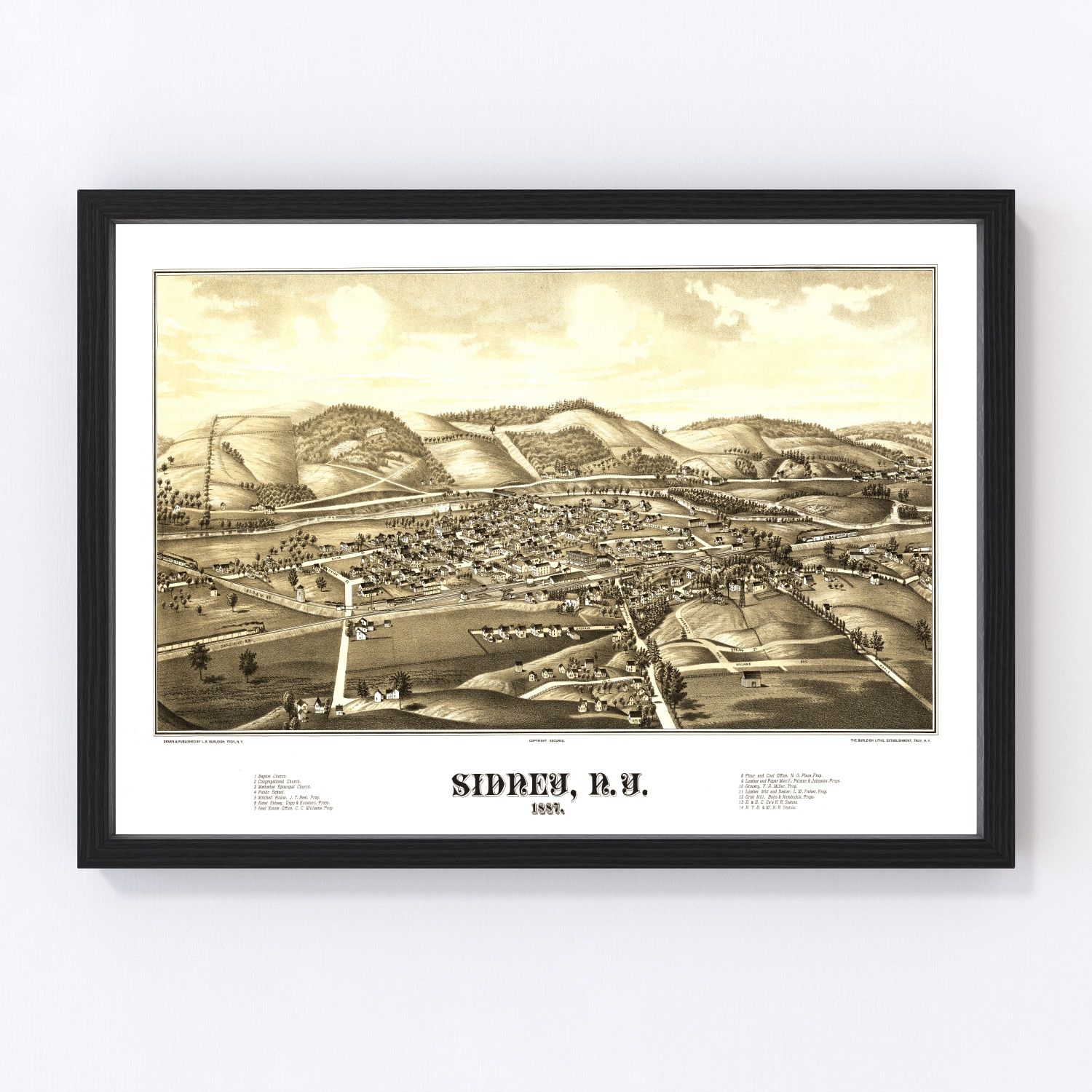 vintage map of Sidney, New York, 1887