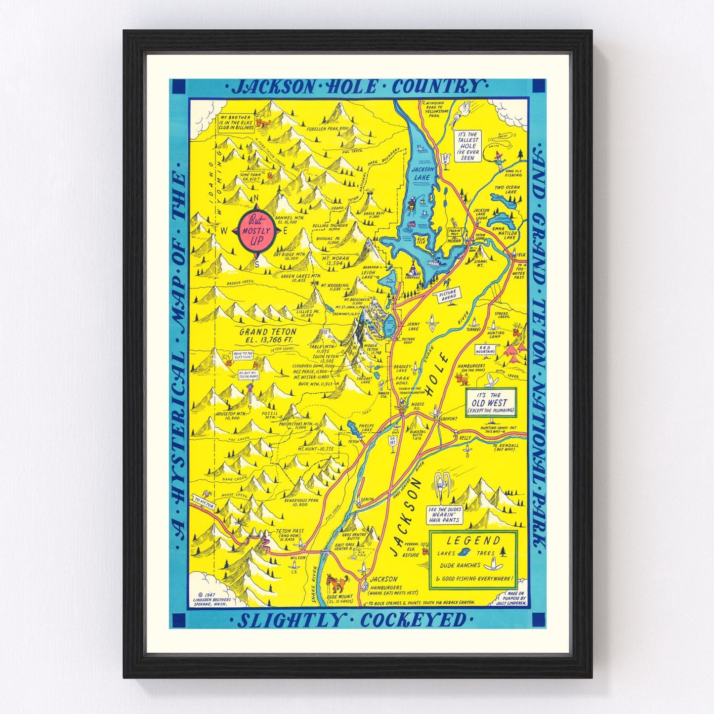Vintage map of Grand Teton National Park, Wyoming, 1947