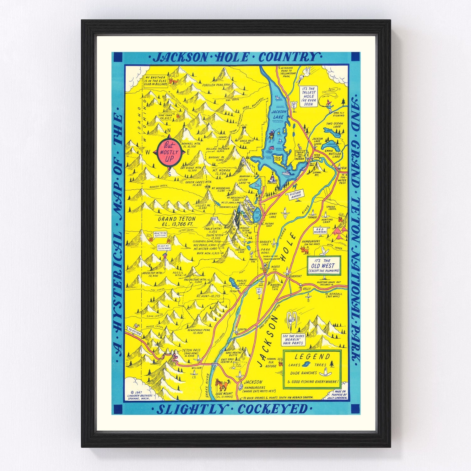 Vintage map of Grand Teton National Park, Wyoming, 1947