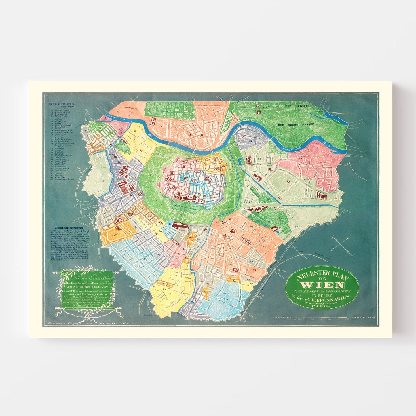 Vintage Map of Vienna, Austria, 1843