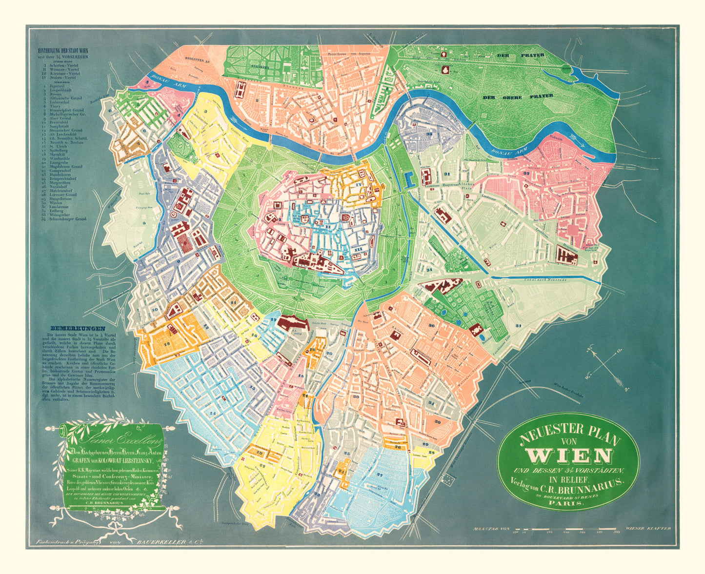 Vintage Map of Vienna, Austria, 1843