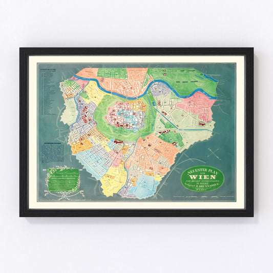 vintage map of Vienna, Austria, 1843
