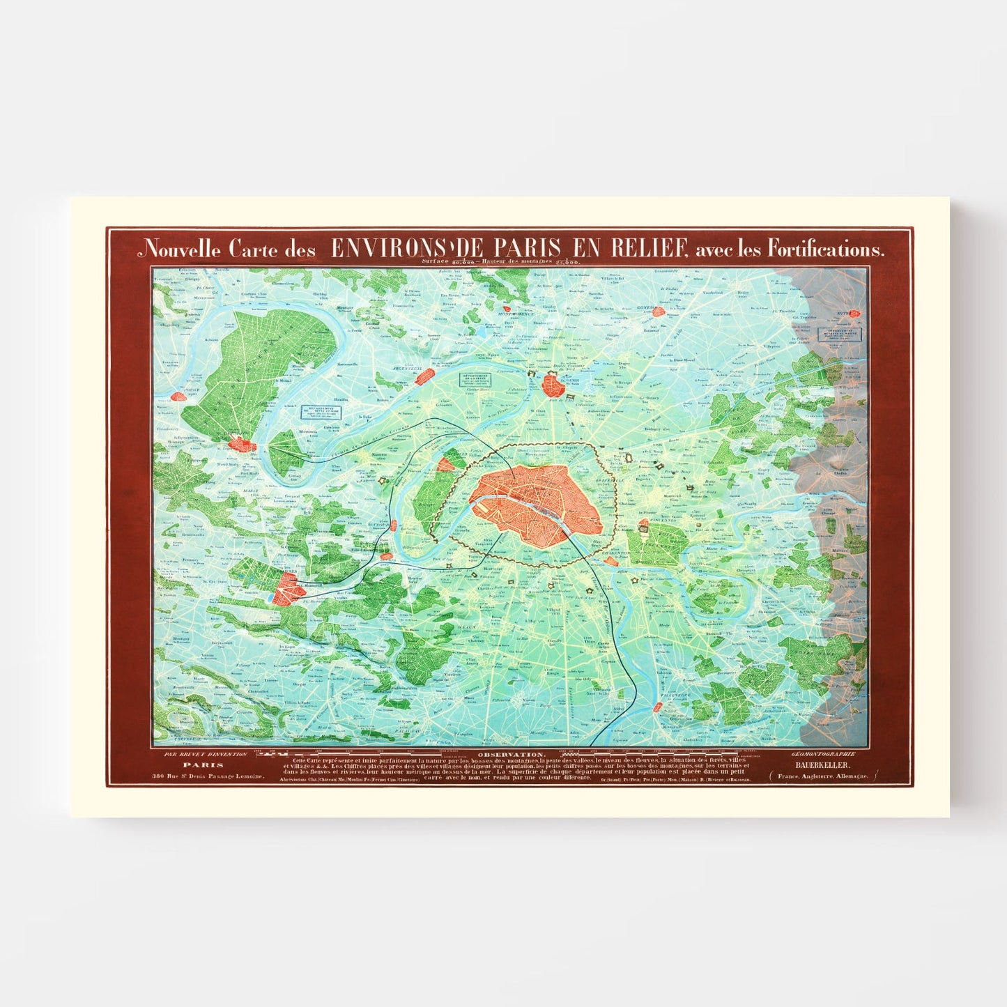 Vintage Map of Paris, France, 1843