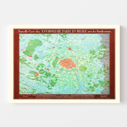 Vintage Map of Paris, France, 1843