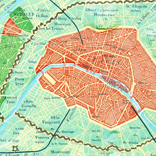 Vintage Map of Paris, France, 1843