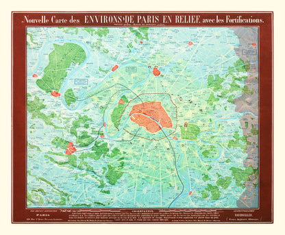Vintage Map of Paris, France, 1843
