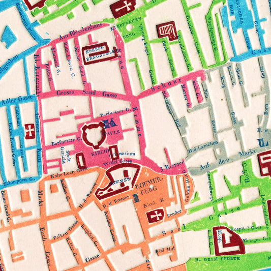 Vintage Map of Frankfurt, Germany, 1844