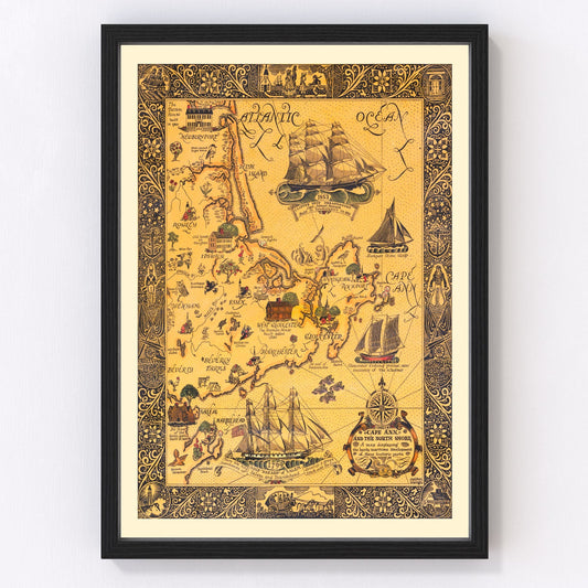 Vintage coastal map of Cape Ann, Massachusetts, 1927, restored vintage wall art print