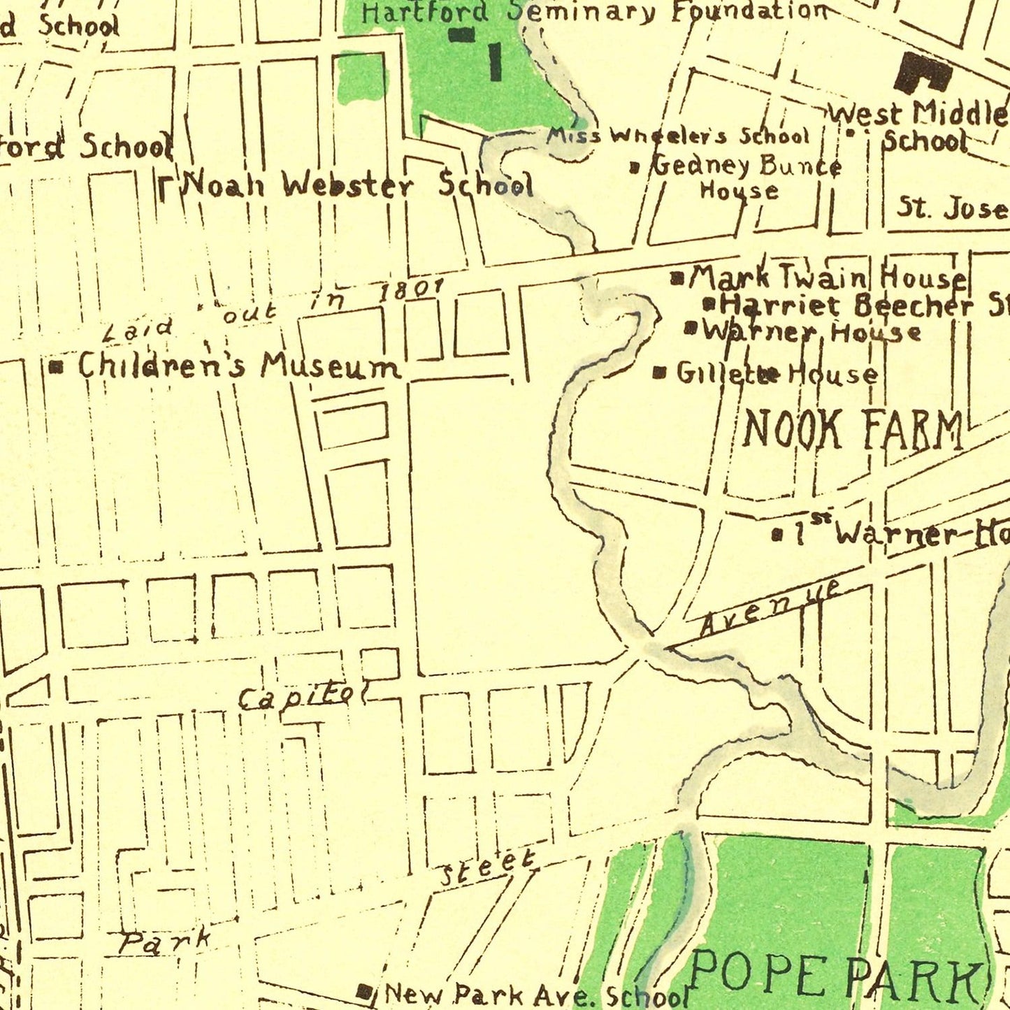 Vintage Map of Hartford, Connecticut, 1933