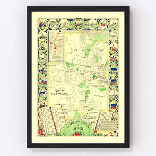 Vintage map of Hartford, Connecticut, 1933