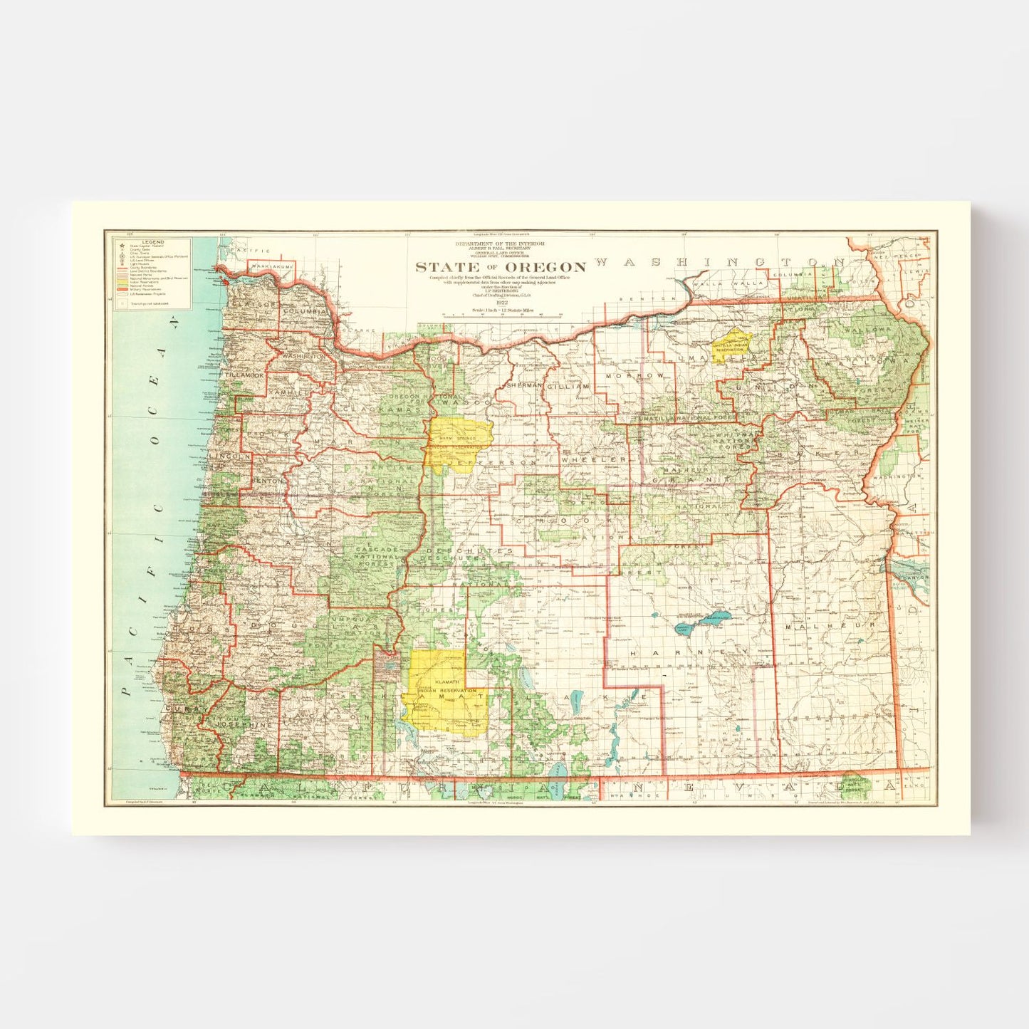 Vintage Map of Oregon, 1922
