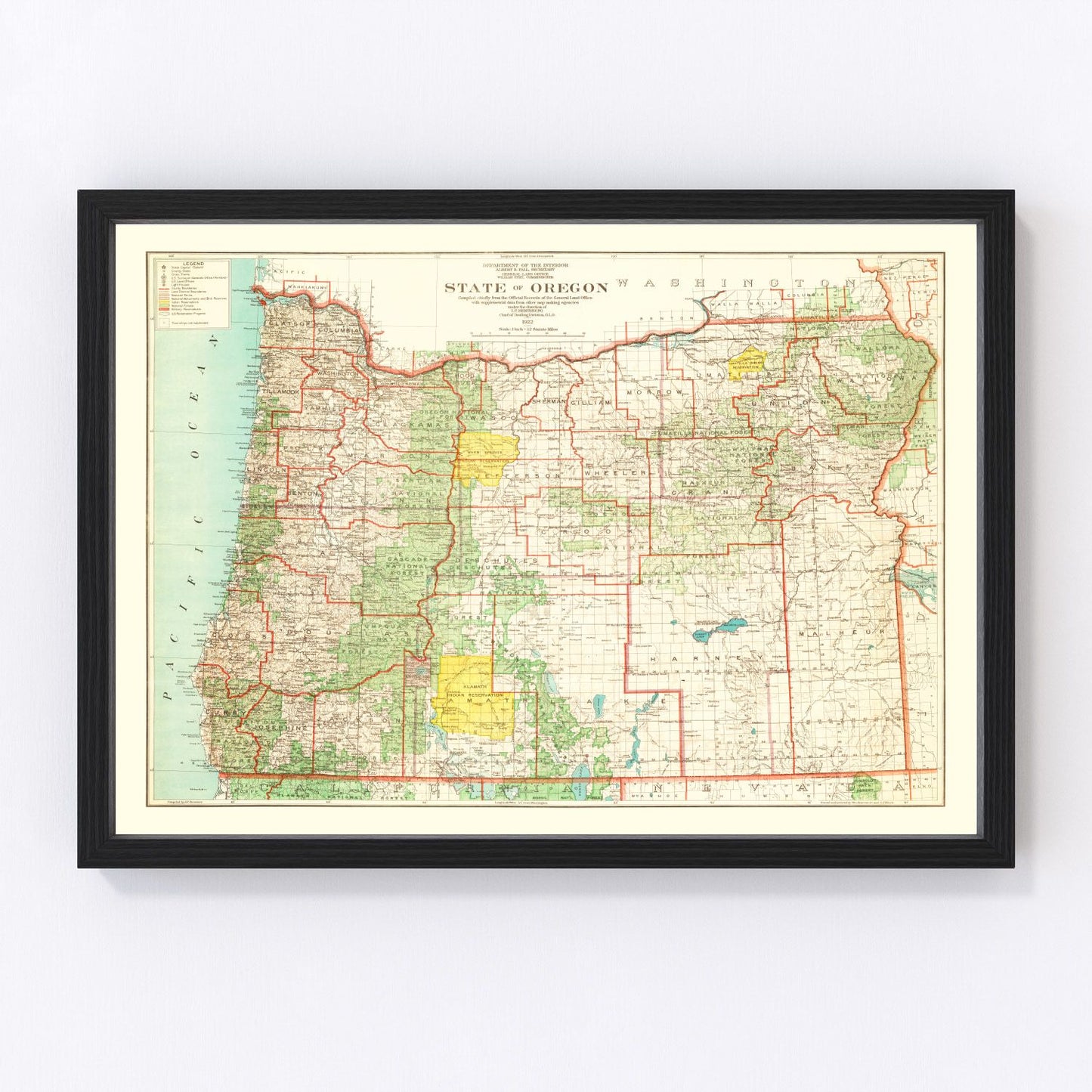 Vintage map of Oregon, 1922