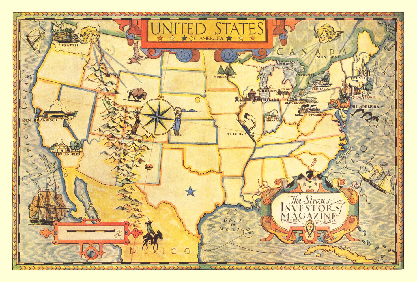 Vintage Map of the United States, 1926 I