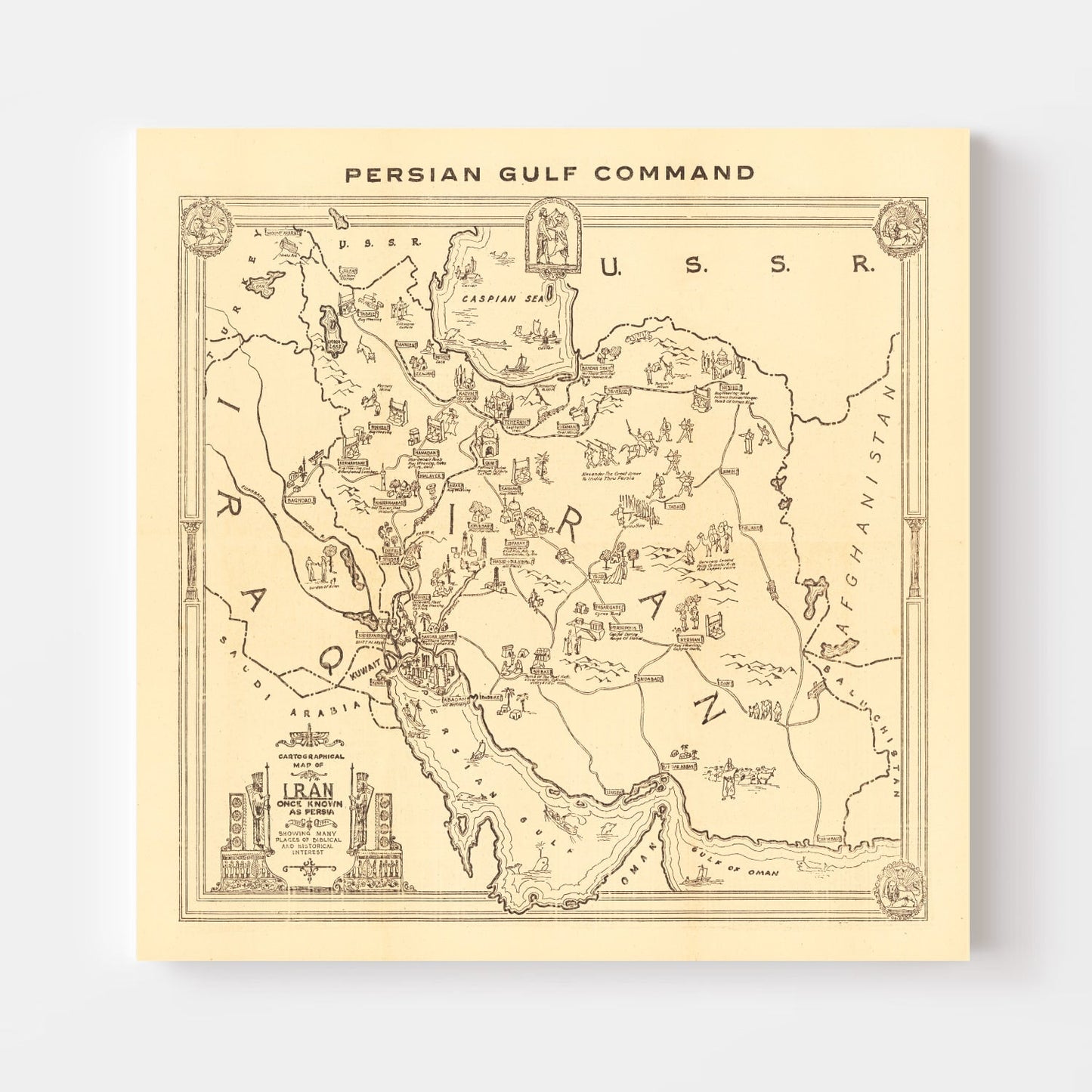 Vintage Map of Iran, 1944