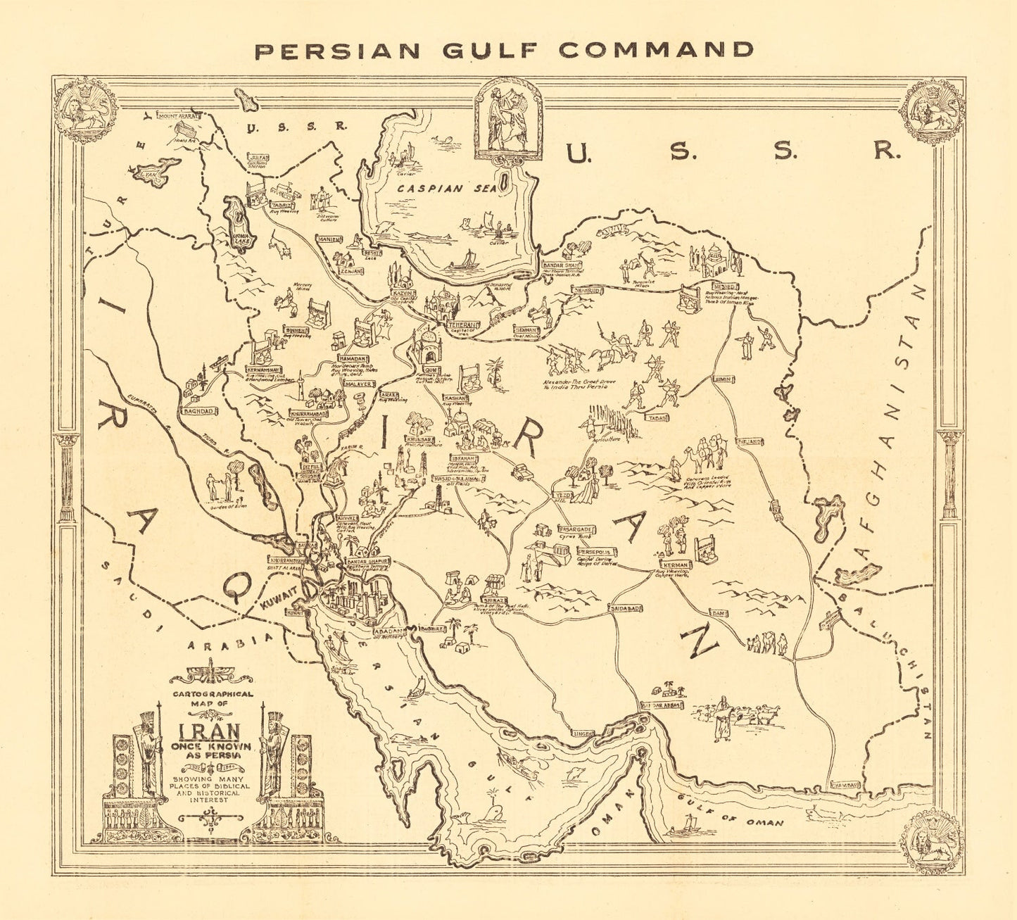 Vintage Map of Iran, 1944