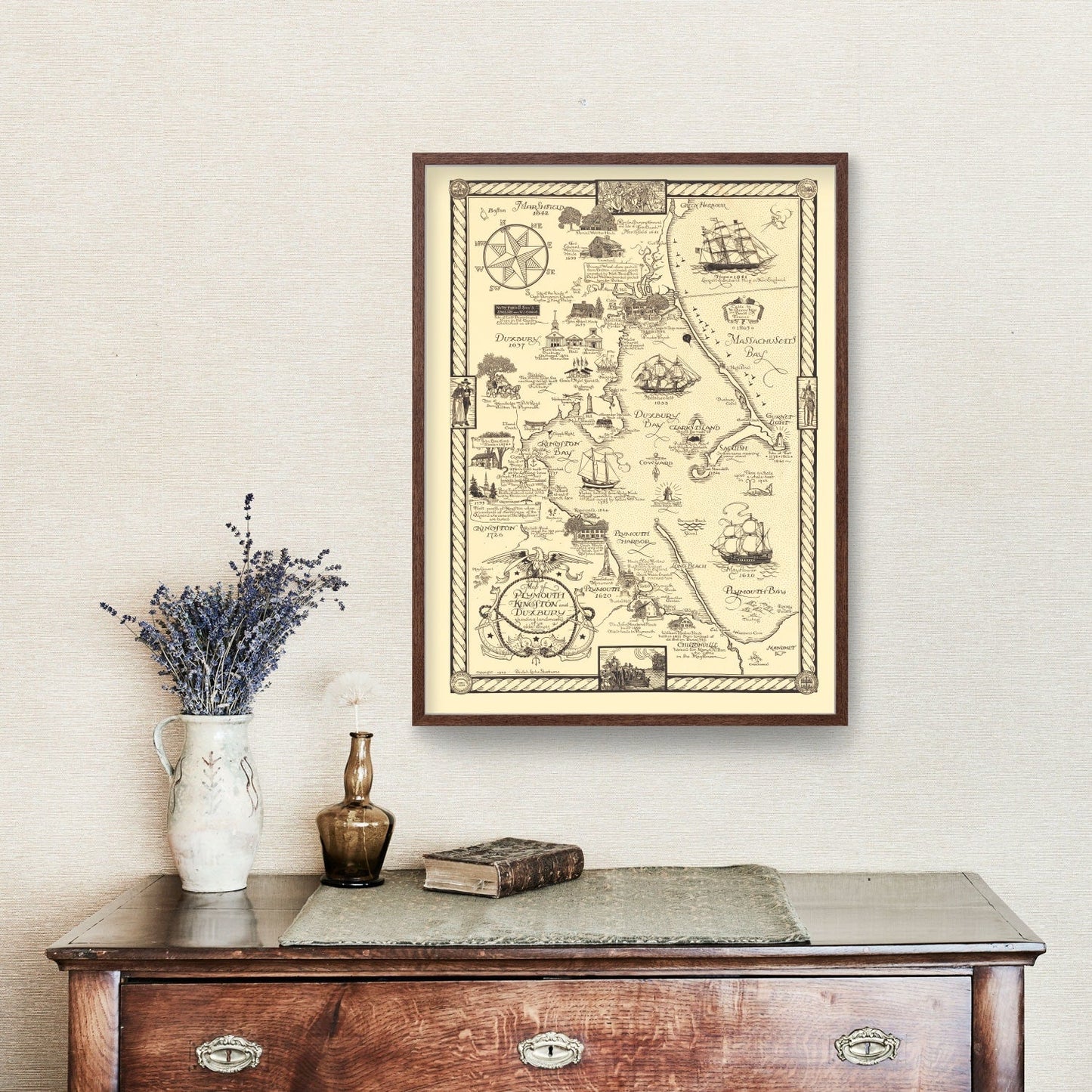 Vintage Map of Plymouth & Duxbury, Massachusetts, 1929