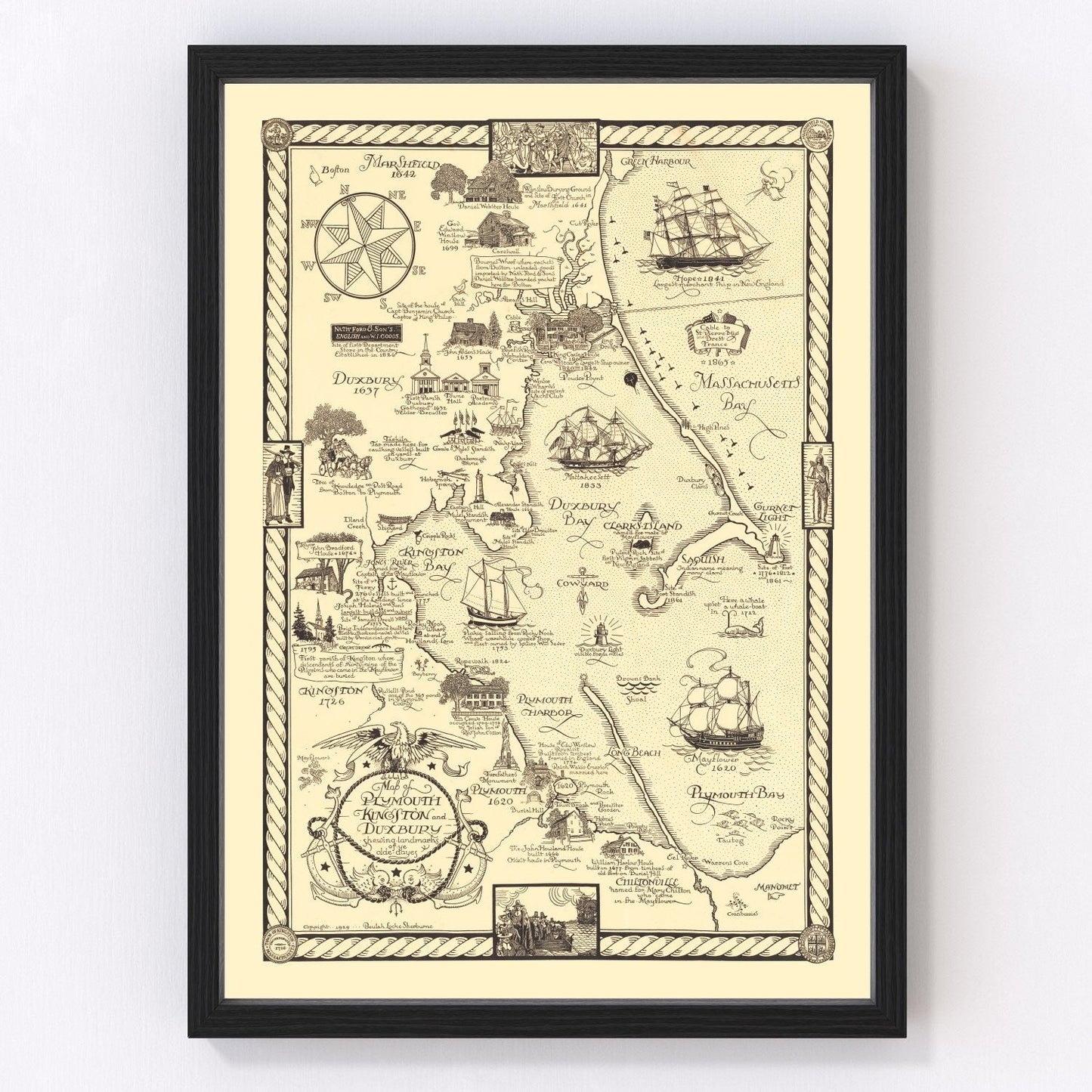 vintage map of Plymouth and Duxbury, Massachusetts, 1929