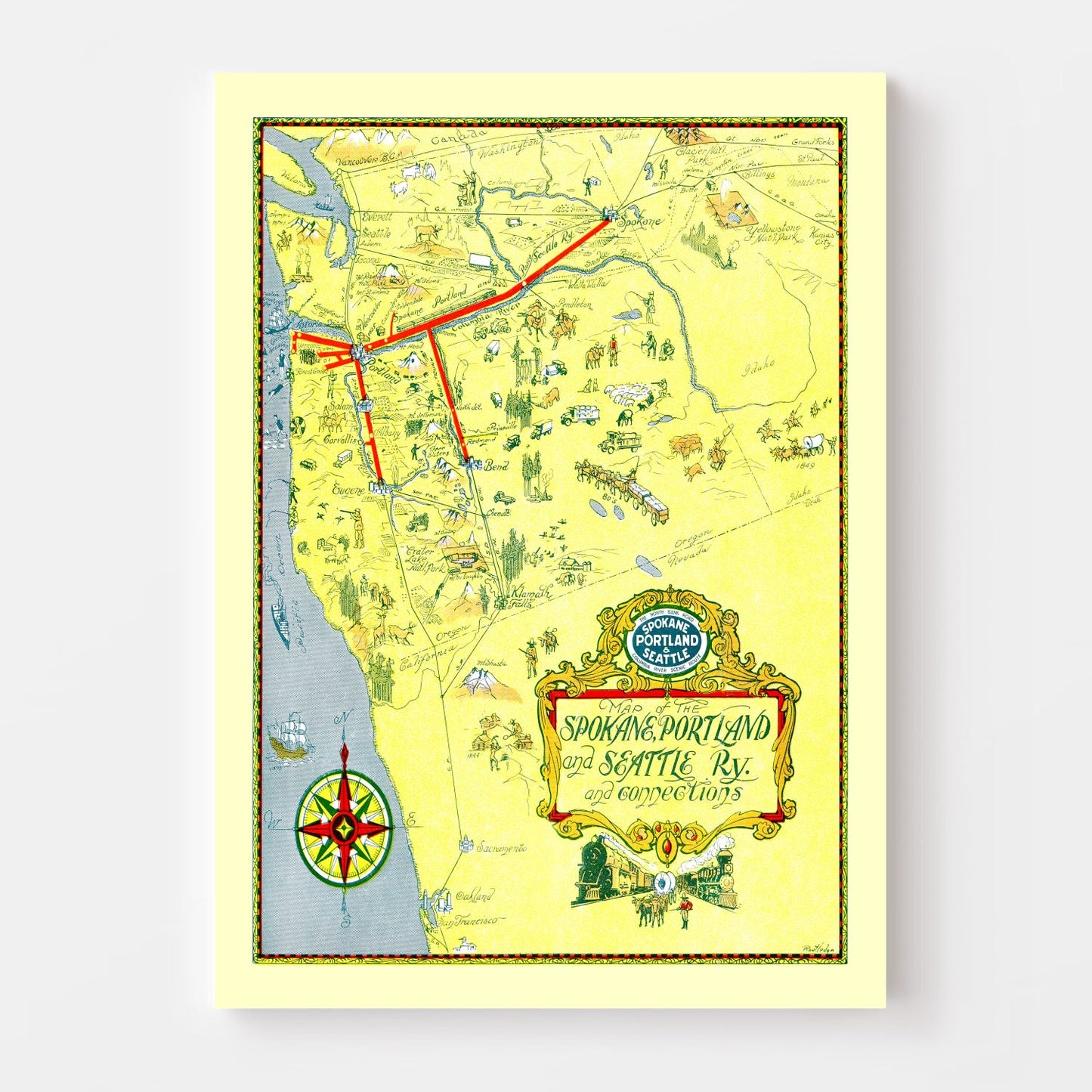 Vintage Railroad Map of the United States, 1917
