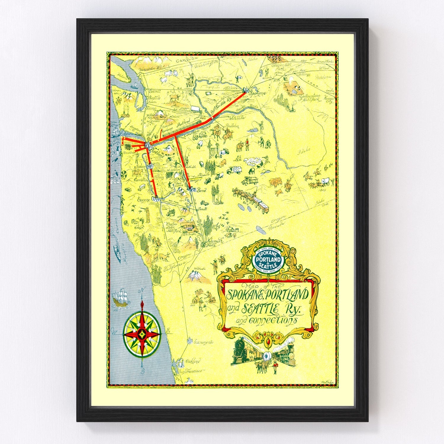 Vintage 1917 railroad map of the United States showing national rail network, restored print