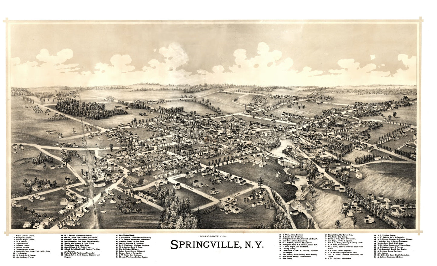 Vintage Map of Springville, New York, 1892