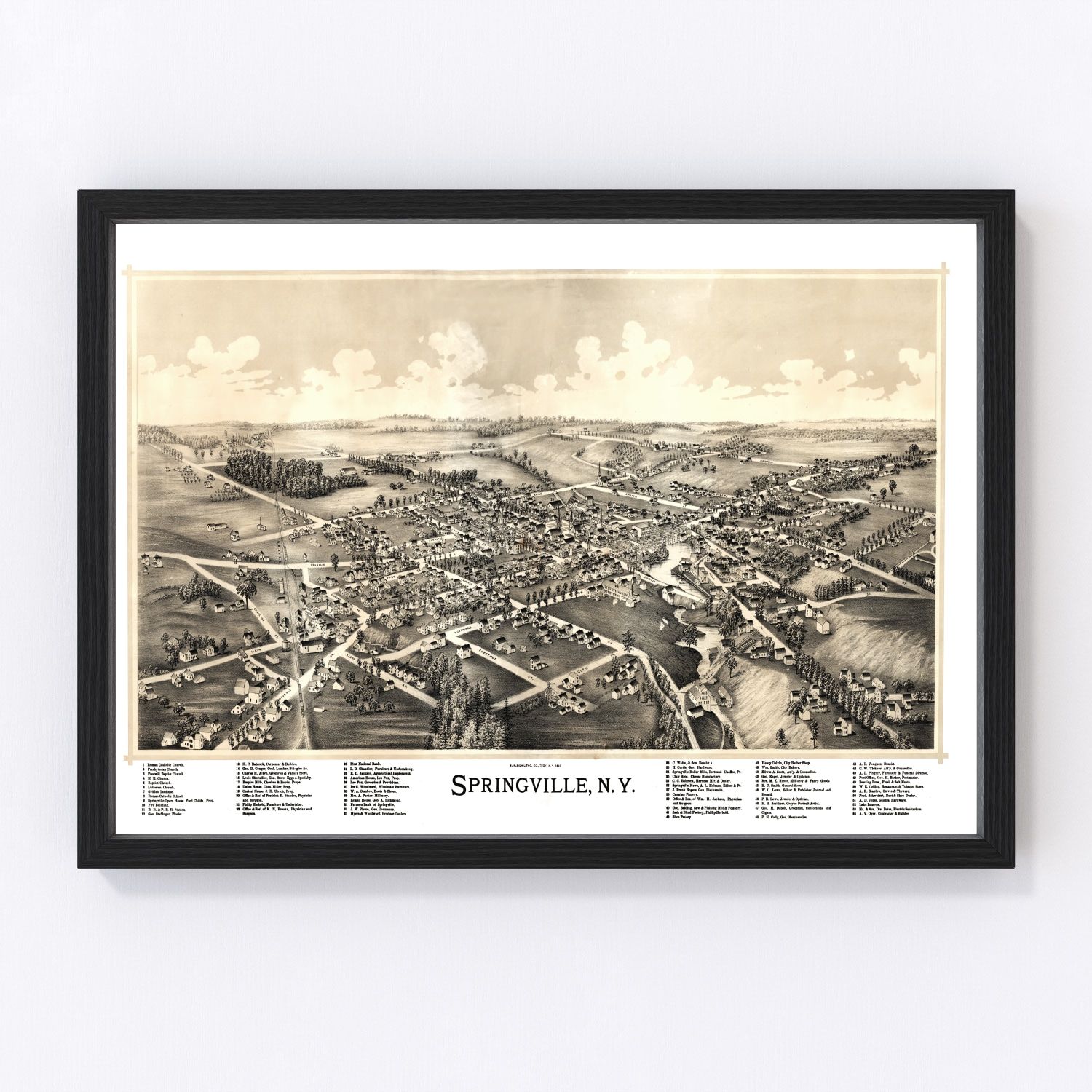 vintage map of Springville, New York, 1892