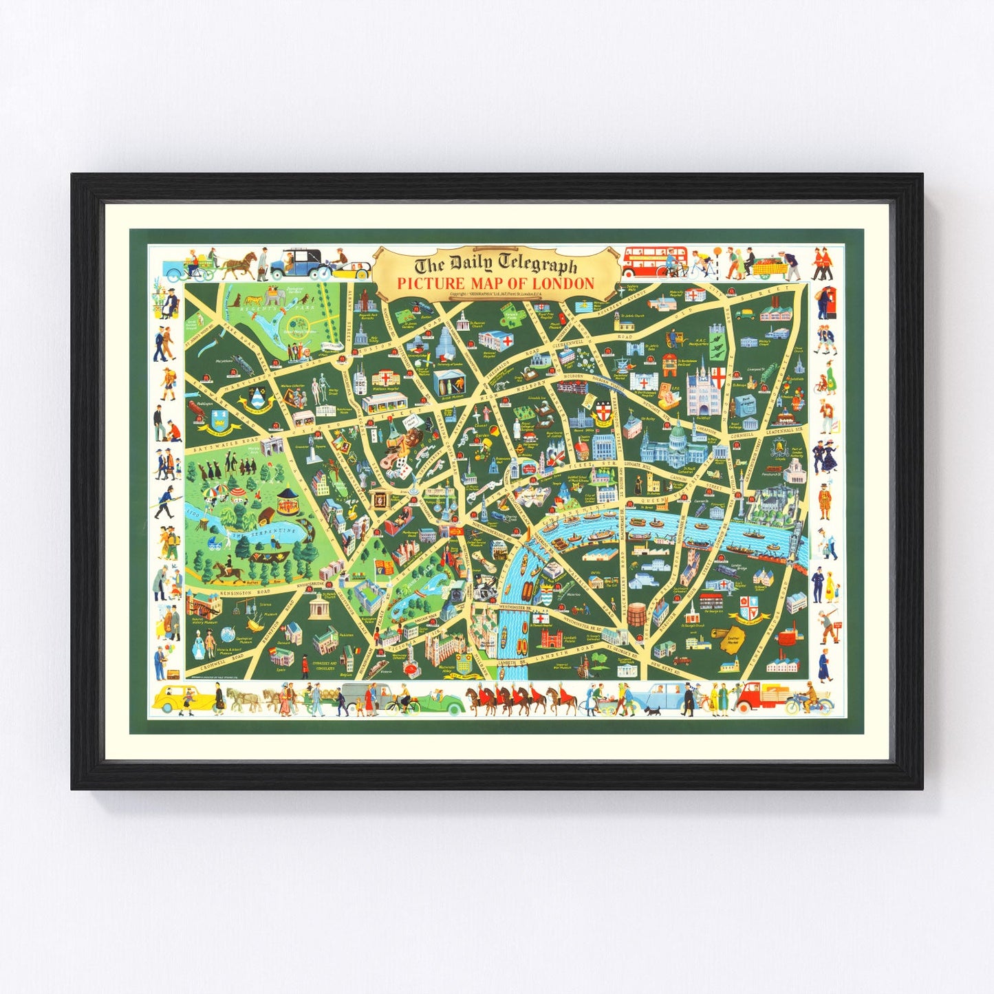 vintage map of London, England, 1950