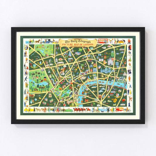 vintage map of London, England, 1950