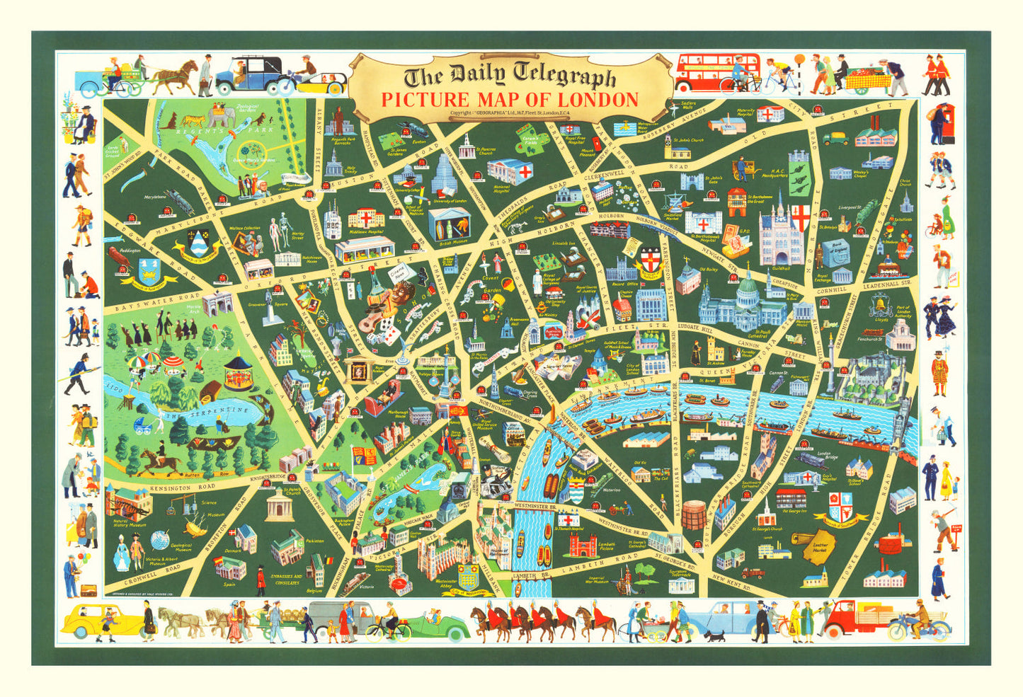 Vintage Map of London, England, 1950
