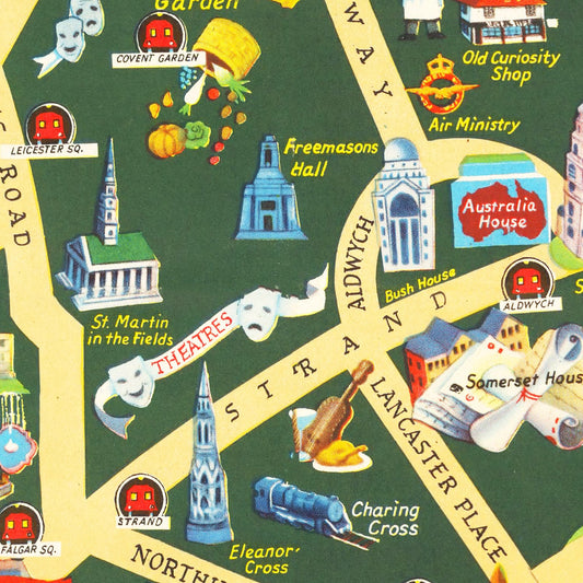 Vintage Map of London, England, 1950