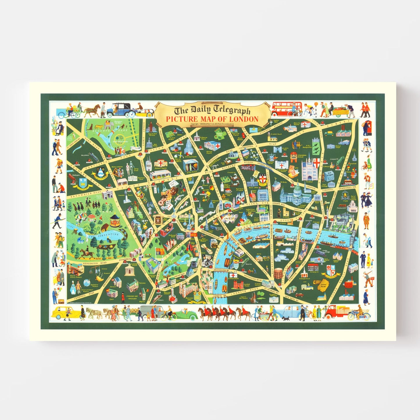 Vintage Map of London, England, 1950