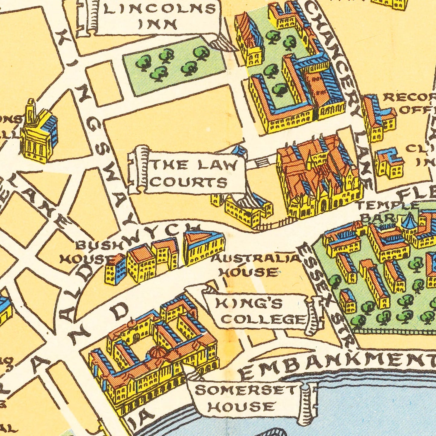 Children's Map of London, England 1938 Vintage Print