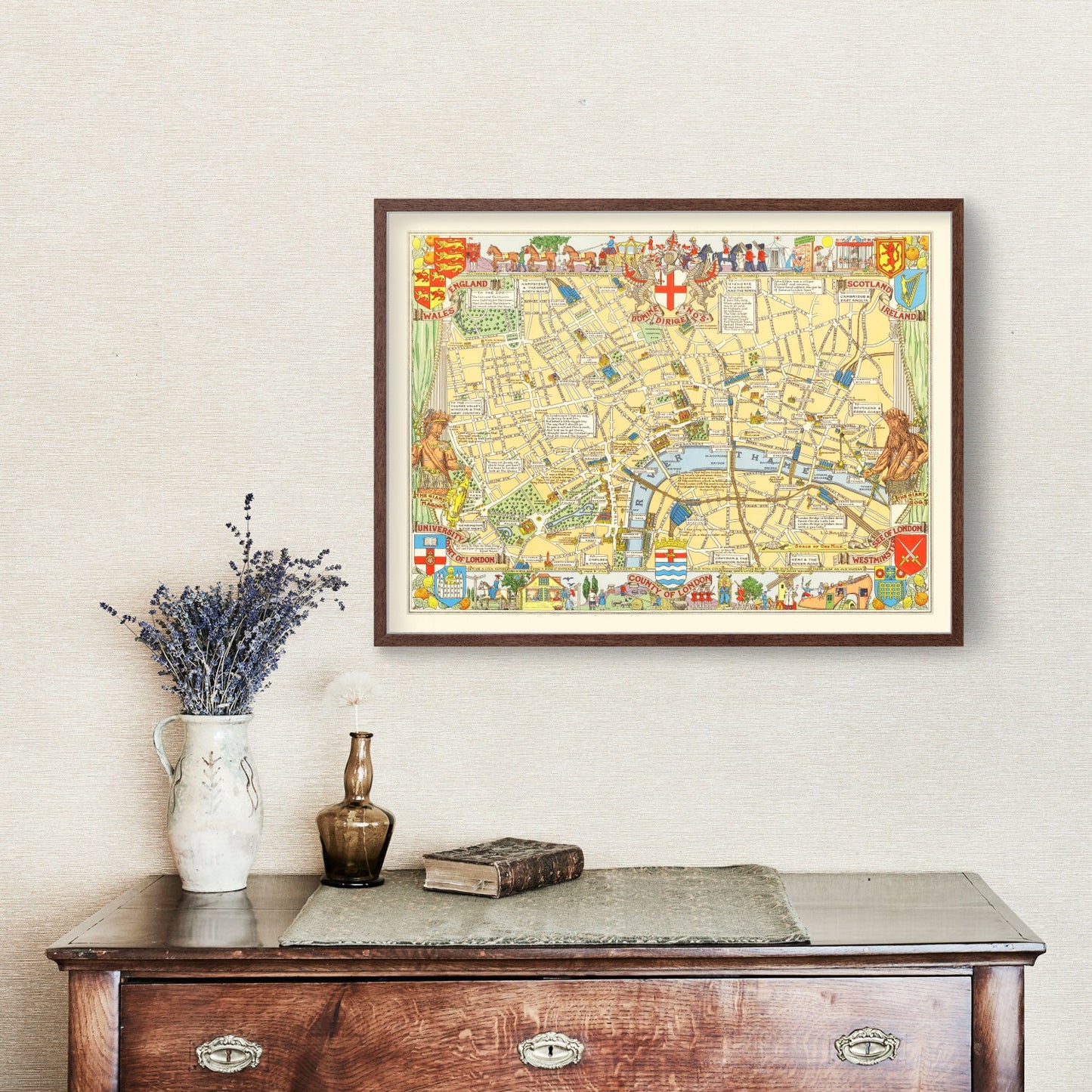 Children's Map of London, England 1938 Vintage Print