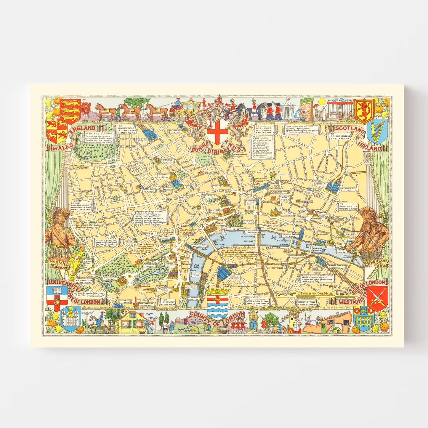 Children's Map of London, England 1938 Vintage Print