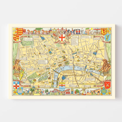Children's Map of London, England 1938 Vintage Print