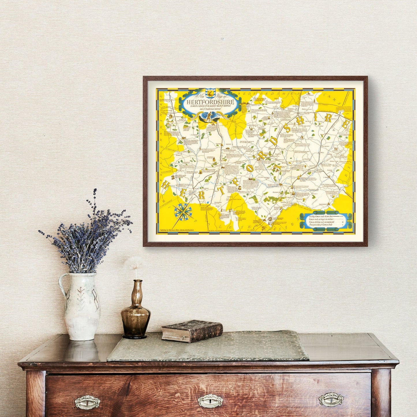 Vintage Map of Hartfordshire, United Kingdom, 1950