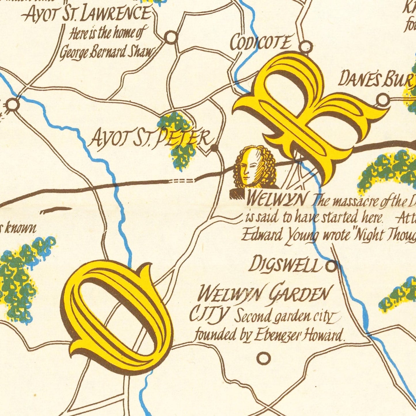 Vintage Map of Hartfordshire, United Kingdom, 1950