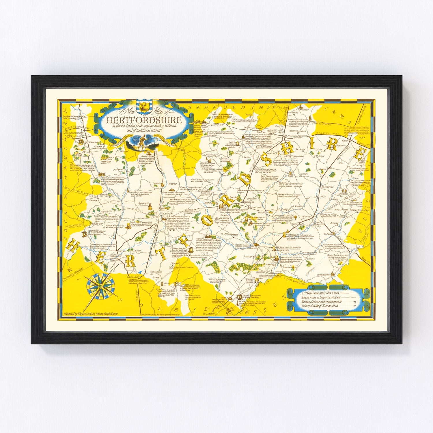 Vintage map of Hartfordshire, United Kingdom, 1950