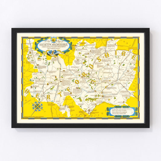 Vintage map of Hartfordshire, United Kingdom, 1950