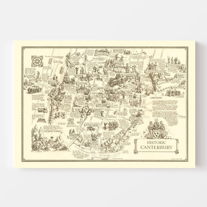 Vintage Map of Canterbury, England, 1952