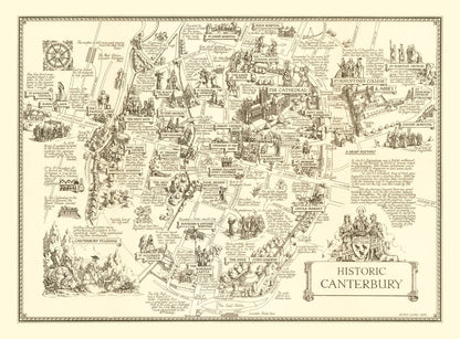 Vintage Map of Canterbury, England, 1952