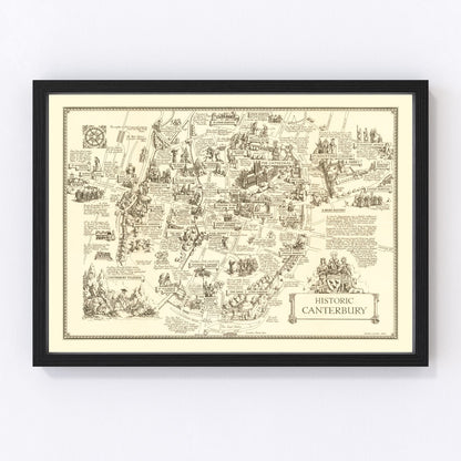 Vintage map of Canterbury, England, 1952, restored vintage wall art print