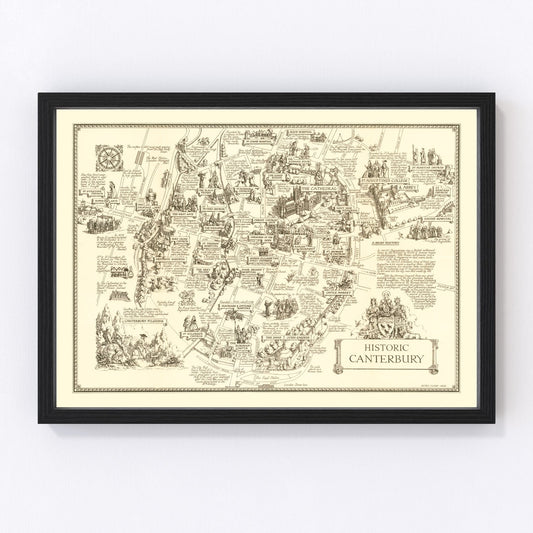 Vintage map of Canterbury, England, 1952, restored vintage wall art print