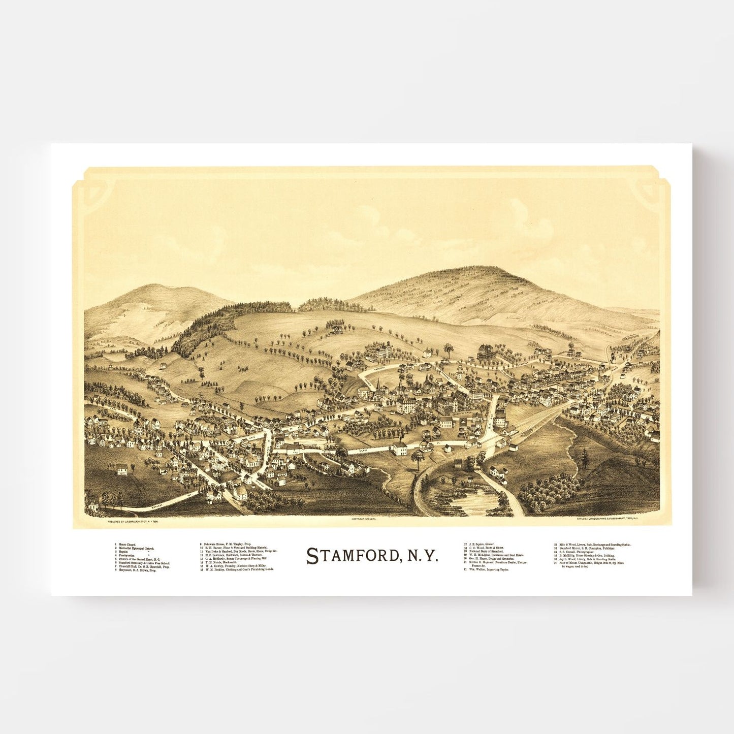 Vintage Map of Stamford, New York, 1890