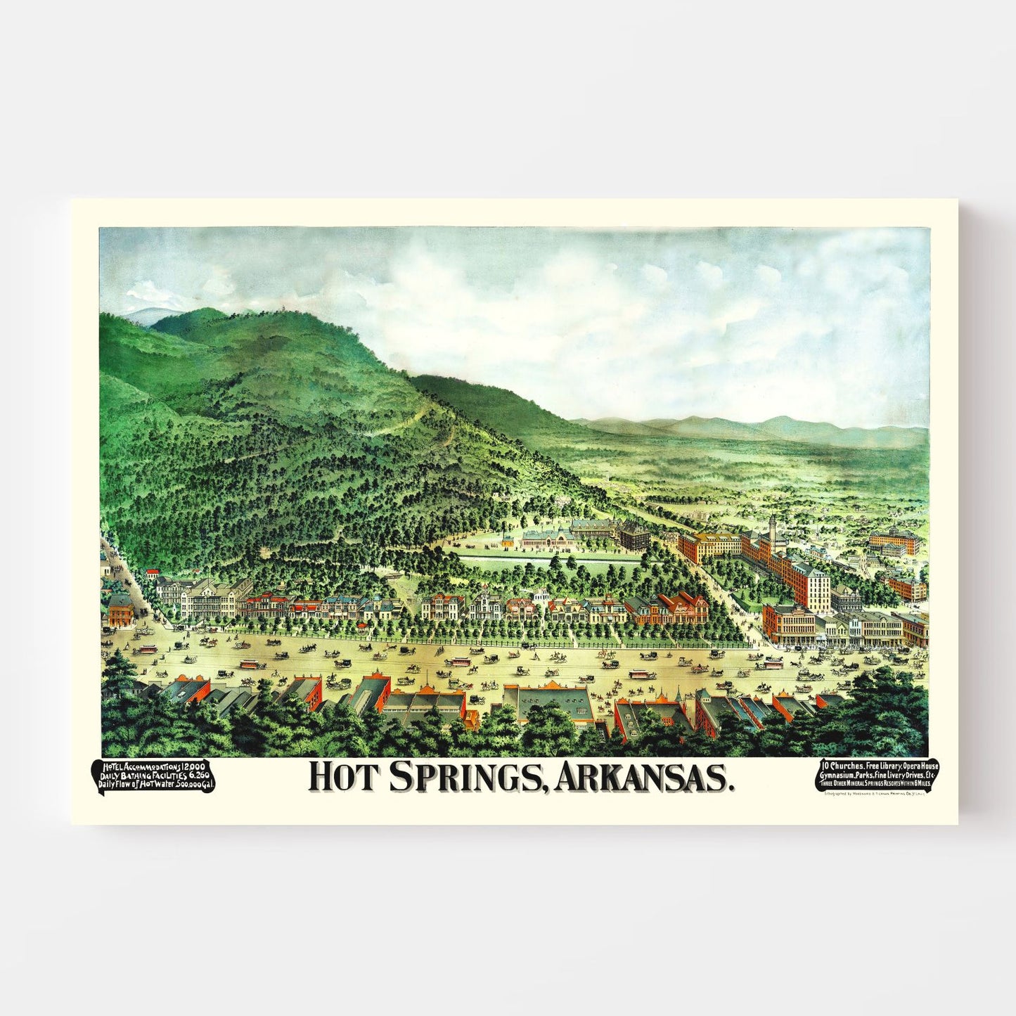 Vintage Map of Hot Springs, Garland County, Arkansas, 1890