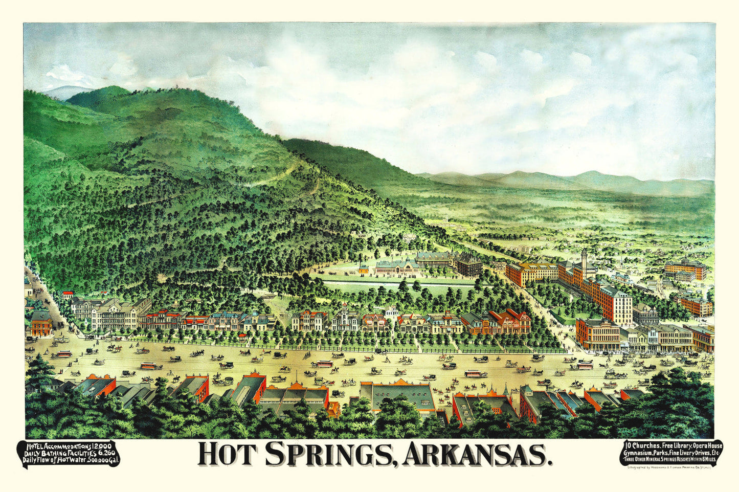 Vintage Map of Hot Springs, Garland County, Arkansas, 1890